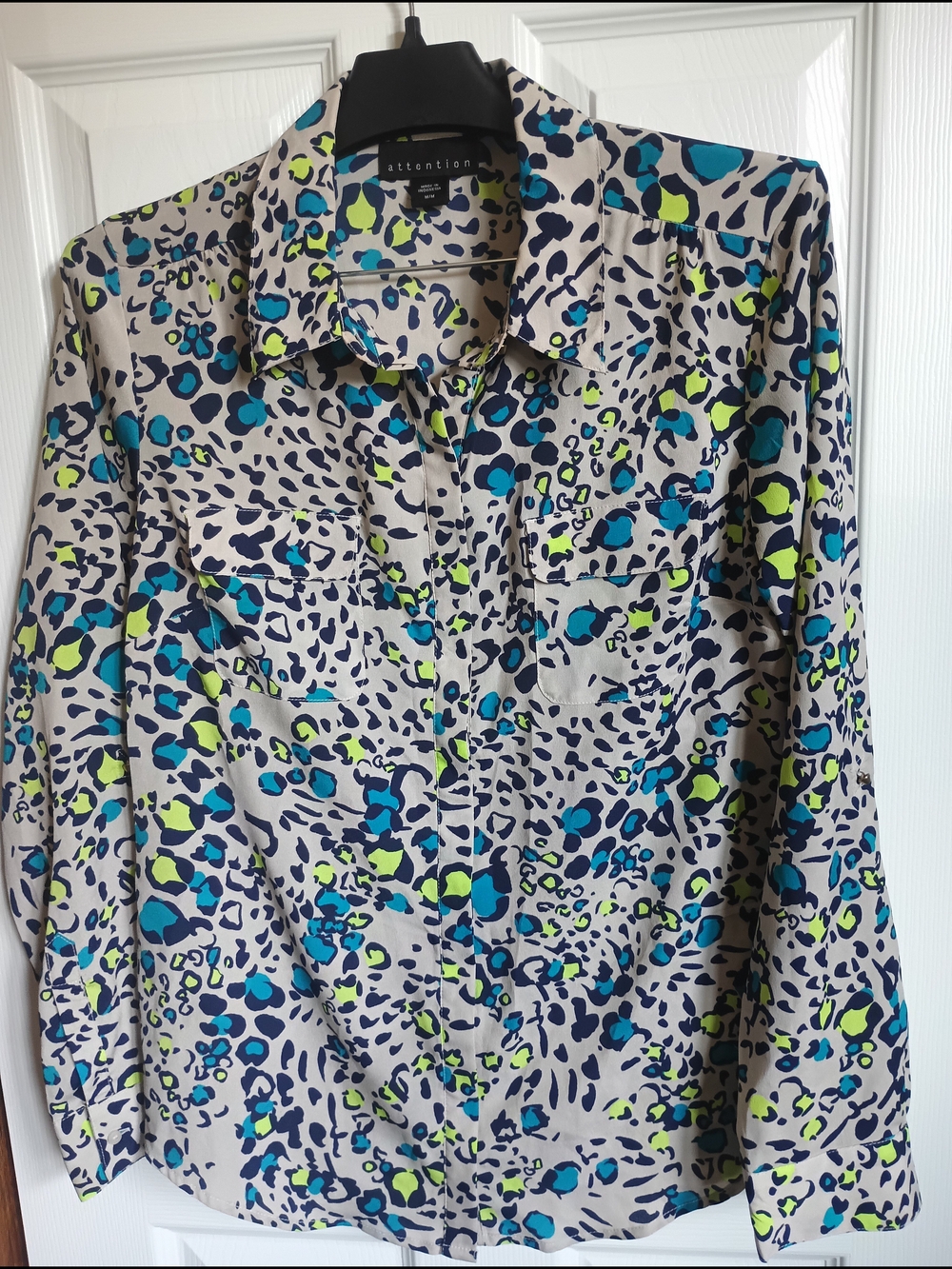 Attention Abstract Animal Print Double Breasted Pocket Button Down